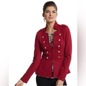 White House Black Market Red (Cranberry) Military Ponte Jacket Blazer
